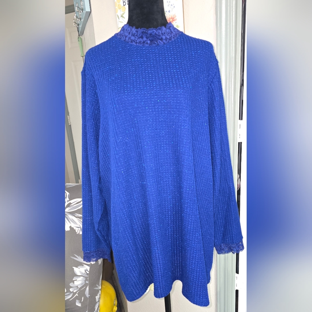 243 LOGO by Lori Goldstein Deep Blue Cowl Neck Sweater (M)